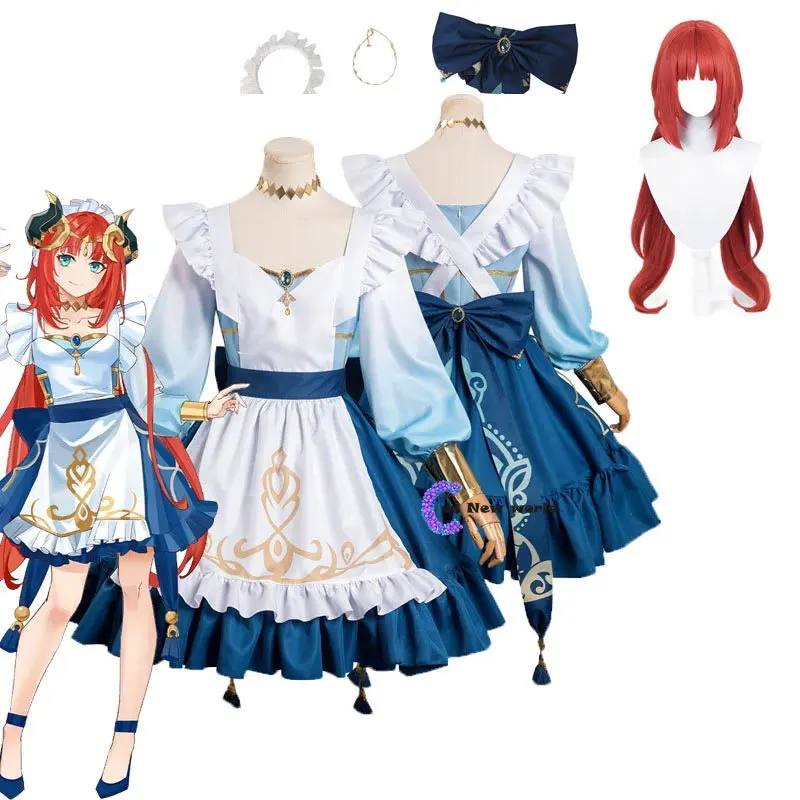 

Genshin Impact Nilou Cosplay Costume Maid Dress Wig Headband Outfits Halloween Carnival Suit Game Clothes Adult Women Girls