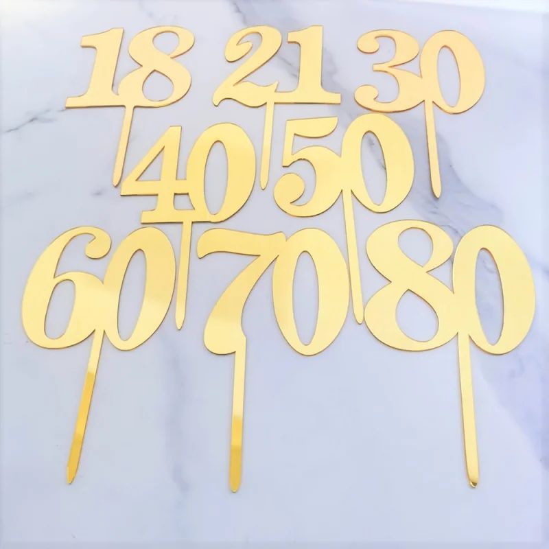 

New Mirror Surface Cake Topper Acrylic Number 18/21/30/40/50/60/70/80 Birthday Party Cake Decorating Wedding Anniversary Topper