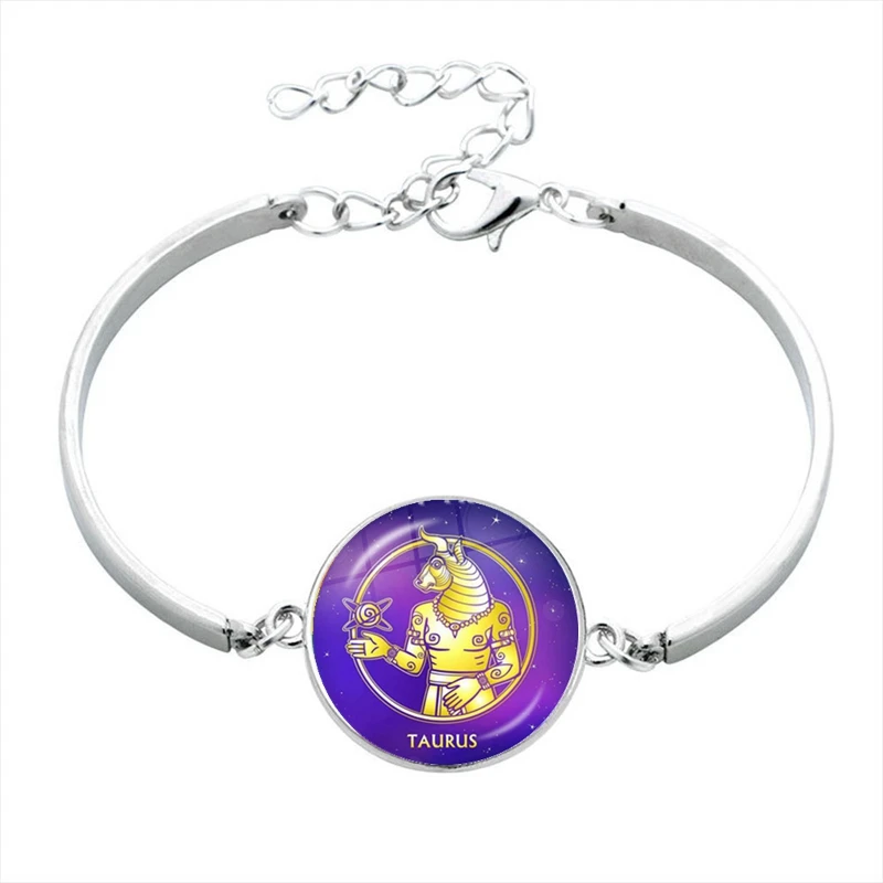 

Exquisite Twelve Constellation Glass Cabochon Bracelet Women All-match Jewelry Fashion Silver Bracelet Jewelry Wholesale
