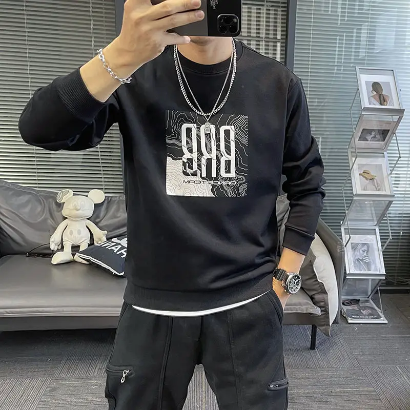Fashion O-Neck All-match Printed Letter Sweatshirts Men's Clothing 2024 Spring New Loose Korean Tops Casual Sweatshirts