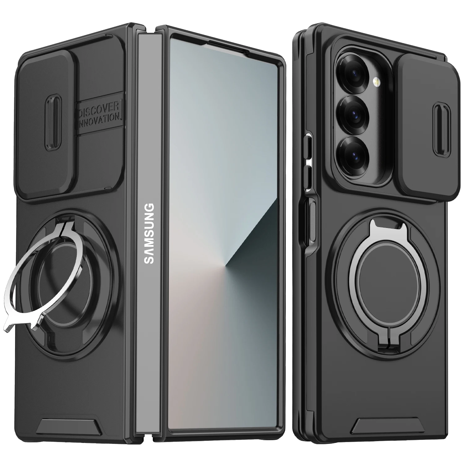 Premium Armor Case with Slide Lens Protection and Magnetic Ring Holder