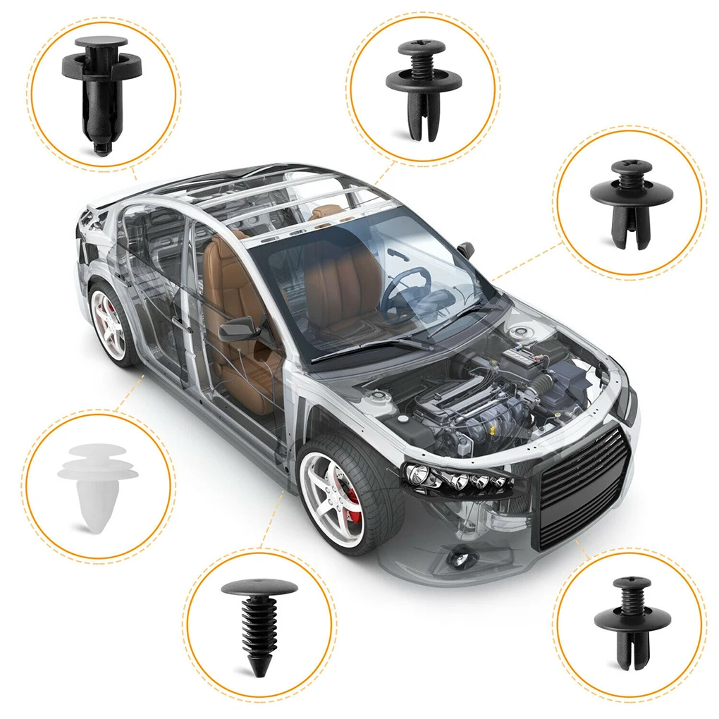100pcs 6 크기 자동 자동차 패스너 클립 리테이너 리벳 패널 미니 R53 닛산 Navara D40 Dacia Spring Vw Up Sportage