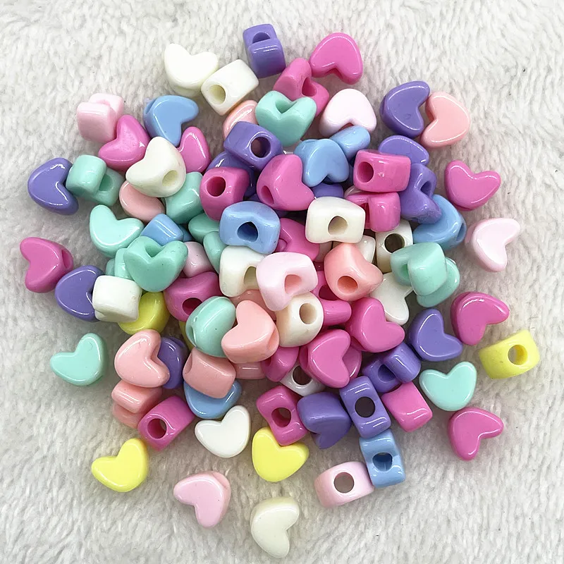 새로운 30pcs 11mm 사탕 색상 큰 구멍 하트 모양의 아크릴 느슨한 스페이서 비즈 쥬얼리 만들기 DIY 의류 액세서리