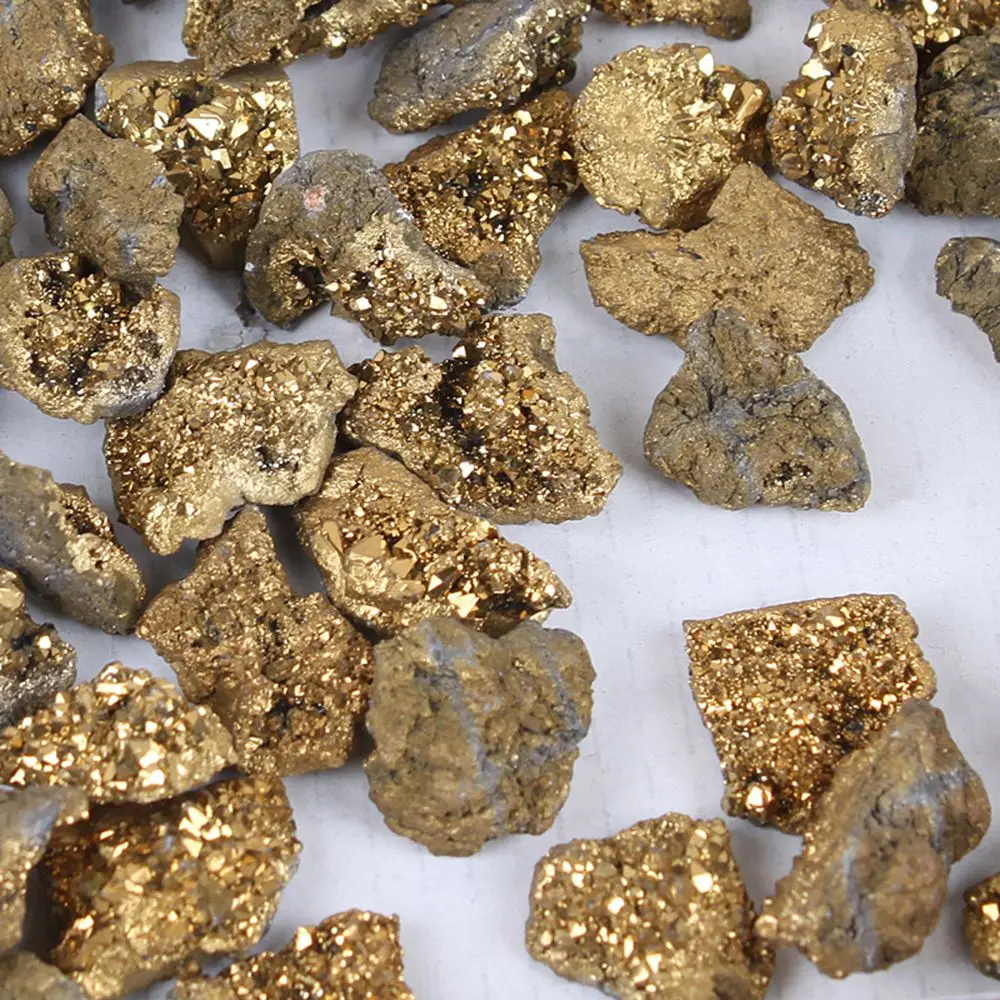Gift Bare Quartz Natural Materials Jewelry Making Raw Gemstone Electroplating Gold Crystal Cluster Titanium Geode