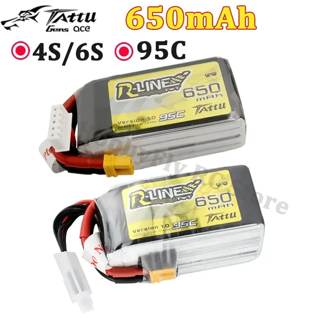 Gens Ace Tattu R-Line 1.0 LiPo Rechargeable Battery 650mAh 14.8V 22.2V 95C 4S 6S RC Battery W/XT30 Plug for FPV Racing Drone 1