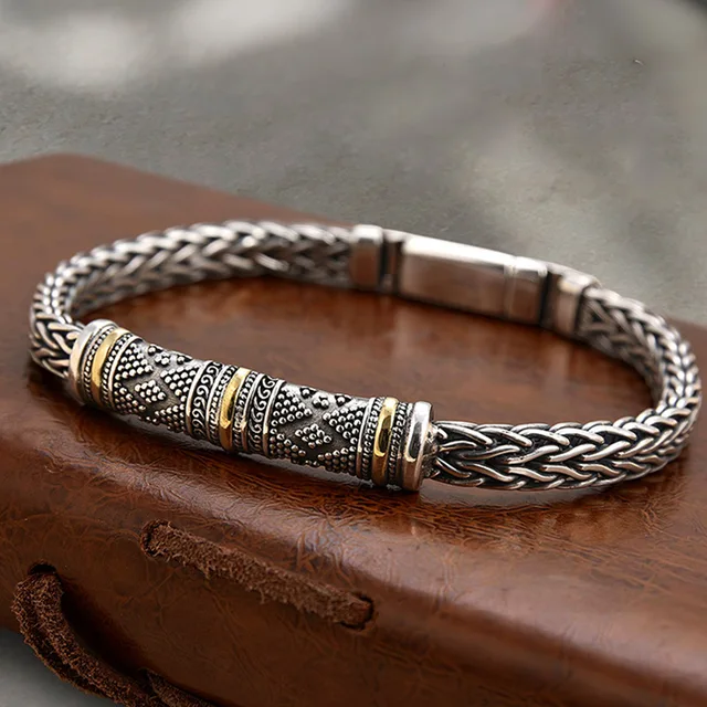 Bracelet chaîne de quille tressé pour hommes, Bracelets à maillons Vintage, tendance Hip Hop, bijoux masculins, cadeau pour petit ami 1