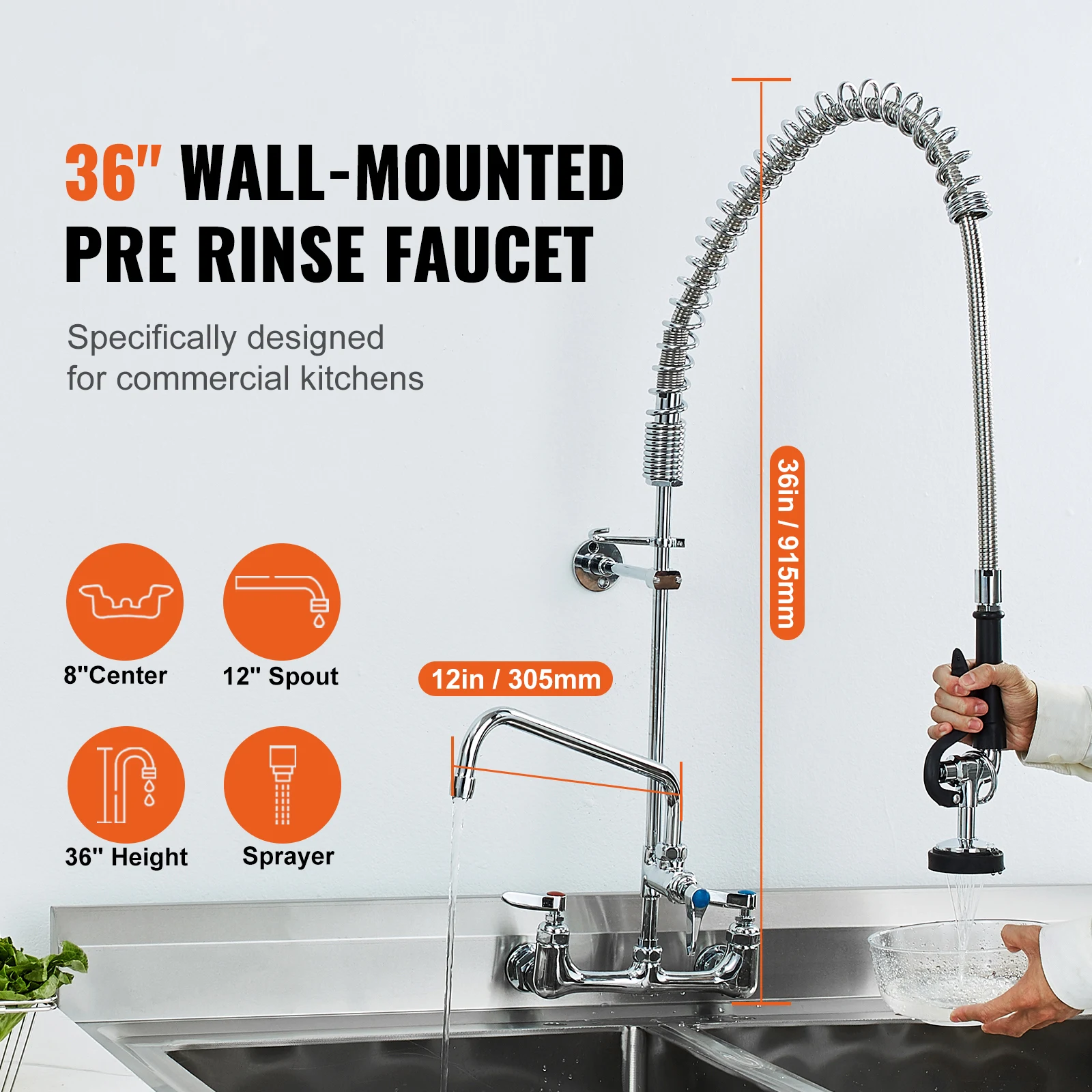 Brass Commercial Kitchen Faucet with Pre Rinse Sprayer