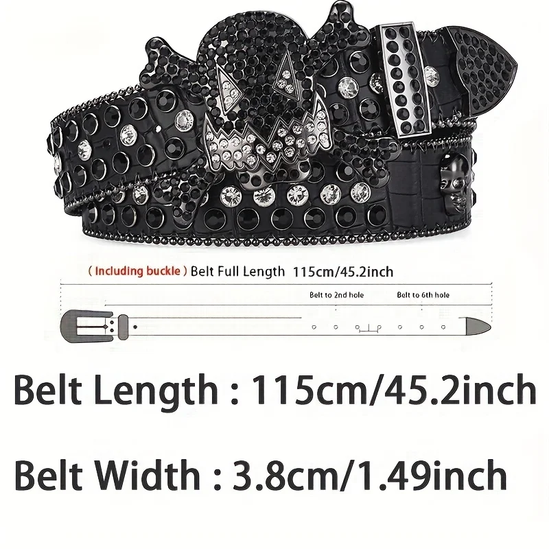 Men's Jeans Rhinestone Dark Skull Head Women Belt Western Denim Shiny Rivet Design Artificial Diamond Belt Hip Hop Punk Y2k Belt