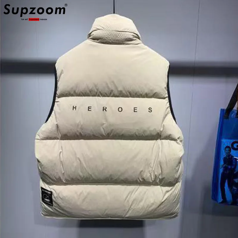 Supzoom Fashion Letters Leather Stand Collar Autumn And Winter for Men And Women Warm Thickened Down Vest
