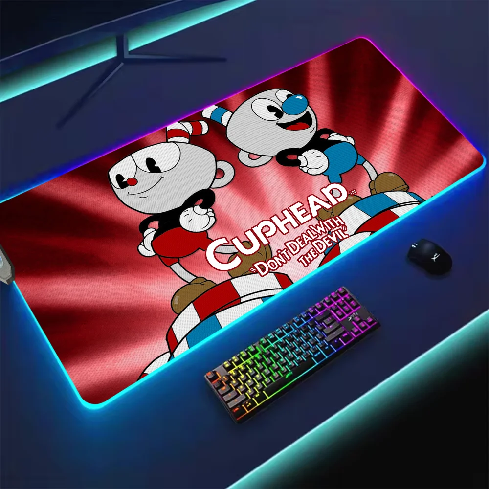 Mousepads Gaming MousePad LED Table Cuphead Pads Backlit Rubber Desktop XXL RGB Desk  Micro USB 3