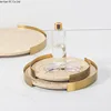 European modern light luxury natural marble round metal frame tray living room desktop storage Bathroom sink storage tray 1