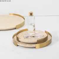 European modern light luxury natural marble round metal frame tray living room desktop storage Bathroom sink storage tray 1