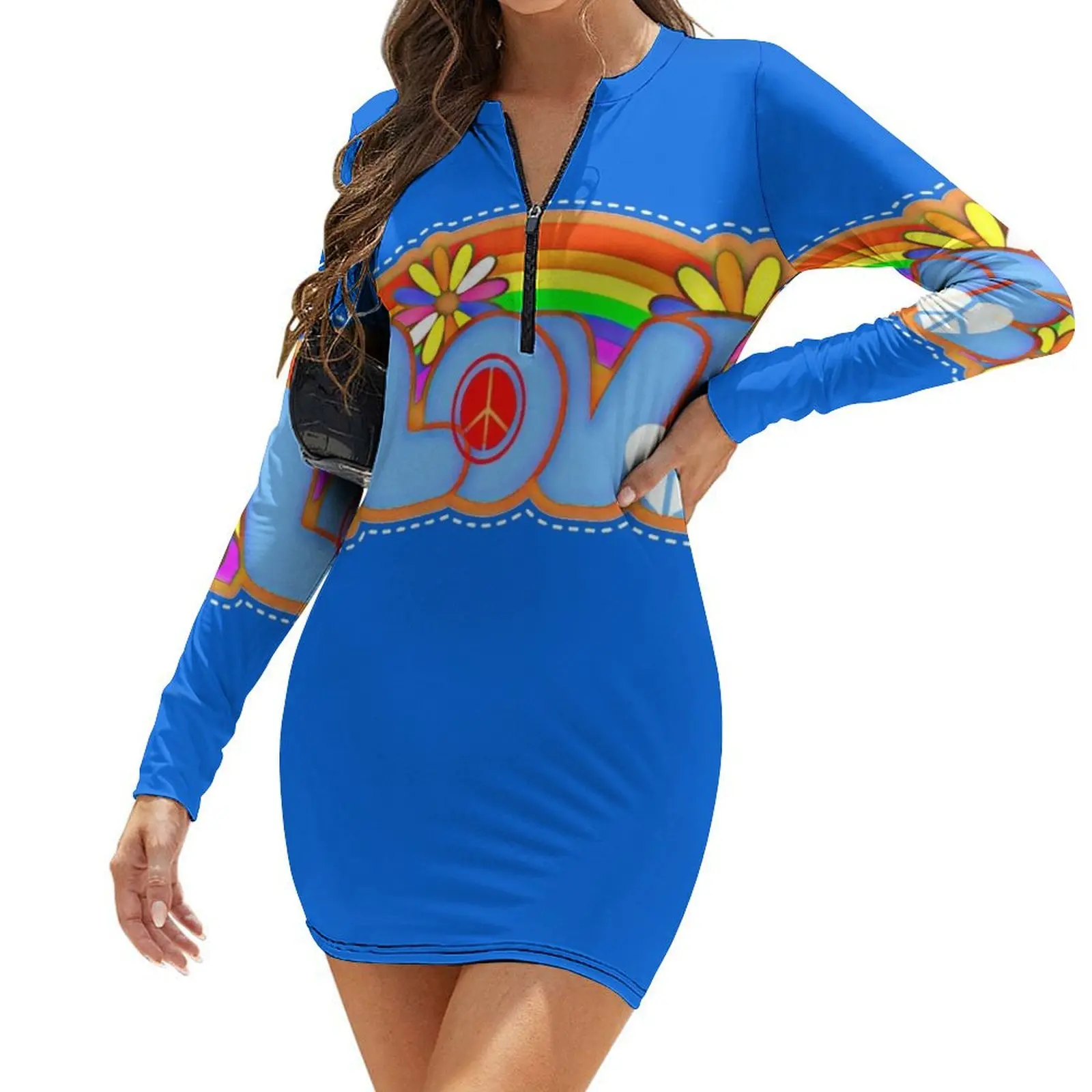 

Love Retro Peace Sign Hippy Art Long-Sleeve Bodycon Dress Woman clothing Dress vintage