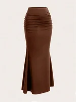 Solid Bodycon Ruched Long Skirt Women Sexy Black Elastic Elegant High Waist Mermaid Maxi Skirts Summer Streetwear - Image 3