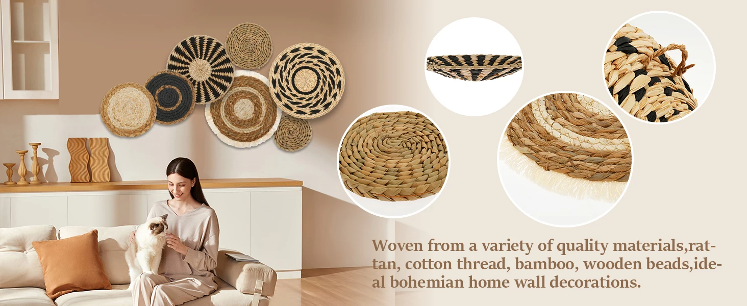 7-Piece Boho Woven Wall Basket Set