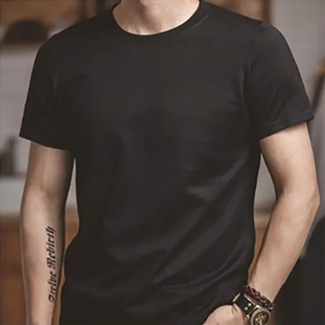 Maden 1Pc/2Pcs Solid Cotton Short-sleeved T-shirts Round Neck Black Beige T-Shirt Men's Summer Classic Heavyweight Versatile Tee 2