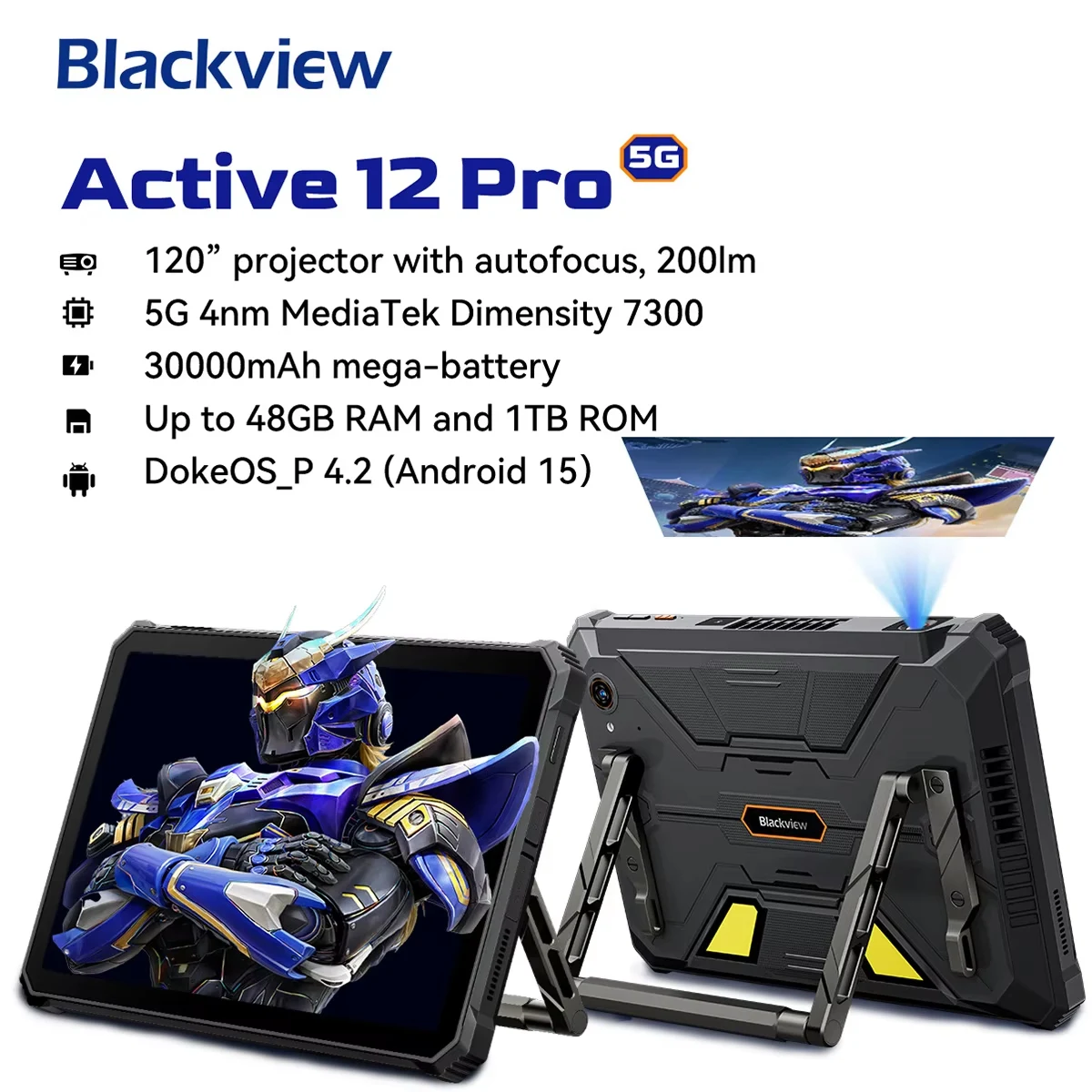 Blackview Active 12 Pro Rugged Projector Tablet,11'' Pad Android