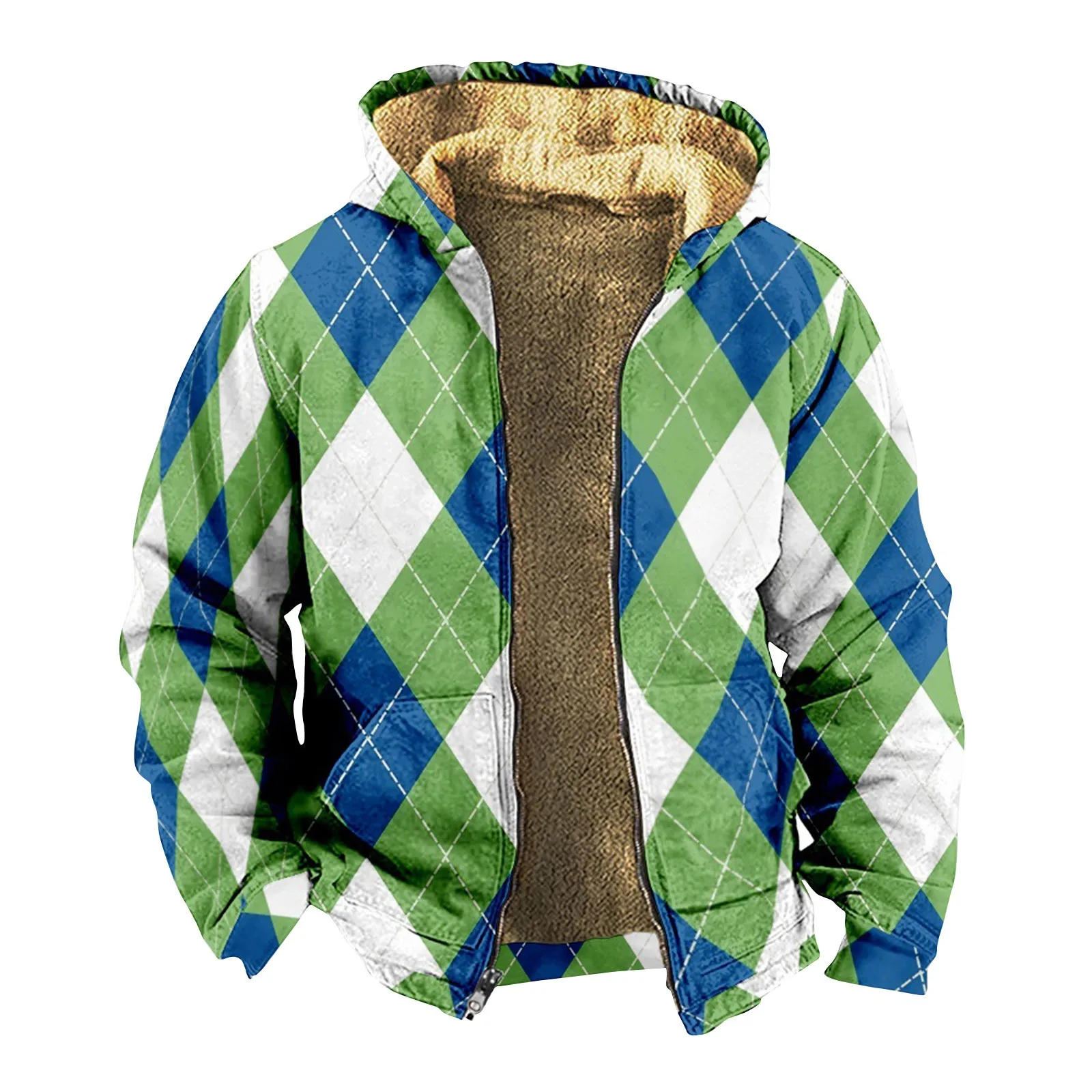 

Men's Plaid Striped Print Jacket Men's Autumn Casual Trend Zipper Hooded Jacket Male Warm Fleece Jacket Men Clothing