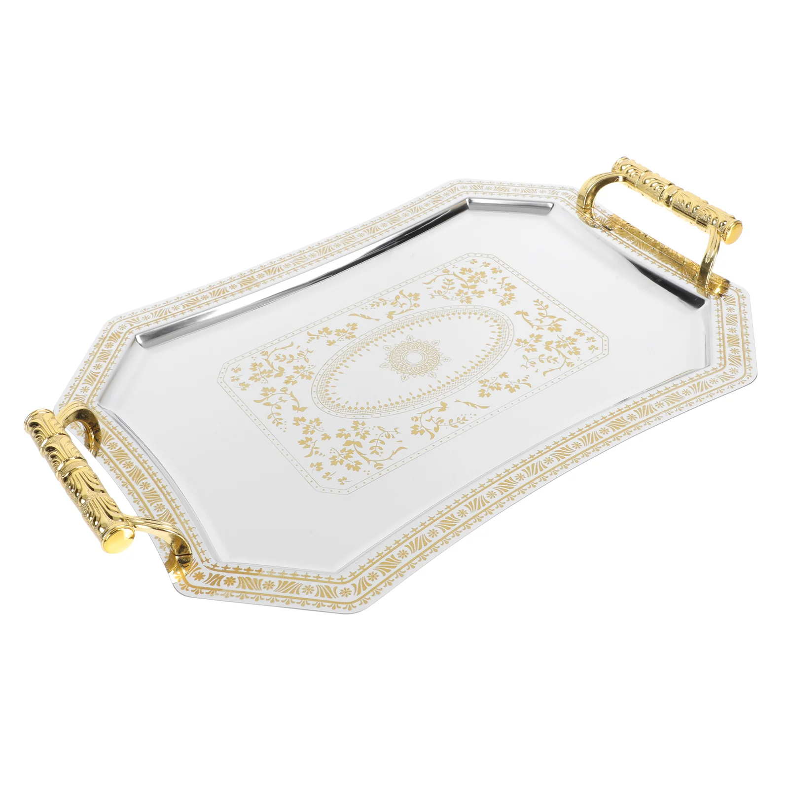 

Tray Storage Appetizer Decorative Plate Dinnerware Dessert with Handles Stainless Steel Display Dish Wedding Cake Holder
