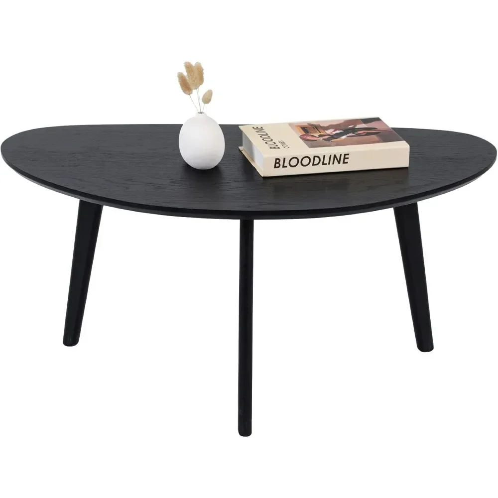 Small Black Oval Coffee Table for Small Space , Simple Modern Center Table with OAK Wood Legs-Black-18.9" D x 33.47" W