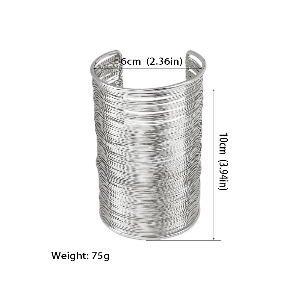 KDLUN 10cm Long Metal Wire Cuff Bracelet & Bangle For Womon Statement African Bangles Fashion Jewelry Wide Alloy Accessories 6