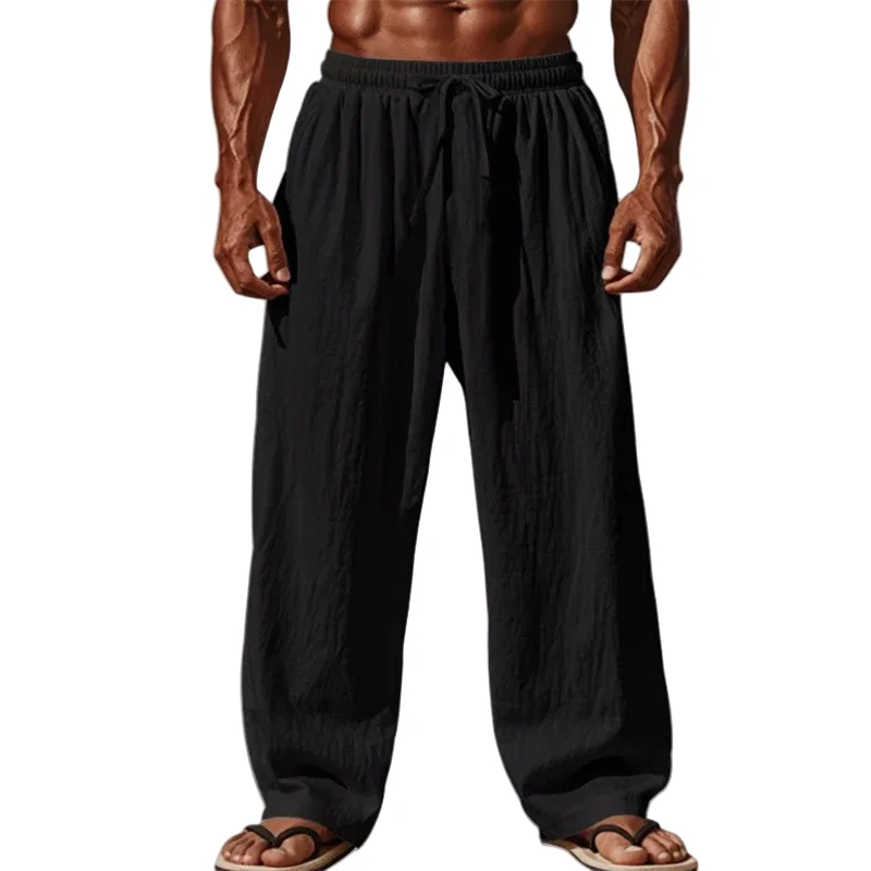 Men Cotton and Linen Pants Simple Comfortable Straight Leg
