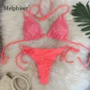 Melphieer Swim 2pcs Women's Summer Beach Holiday Ruching Bum Sequins Sparkle Glitter Plain Halter Strap Bikini Swimwear Set