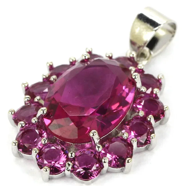 Customized 925 SOLID STERLING SILVER  PENDANT Charming Red Blood Ruby Pink Tourmaline Fire Rainbow Mystic Topaz Daily Wear