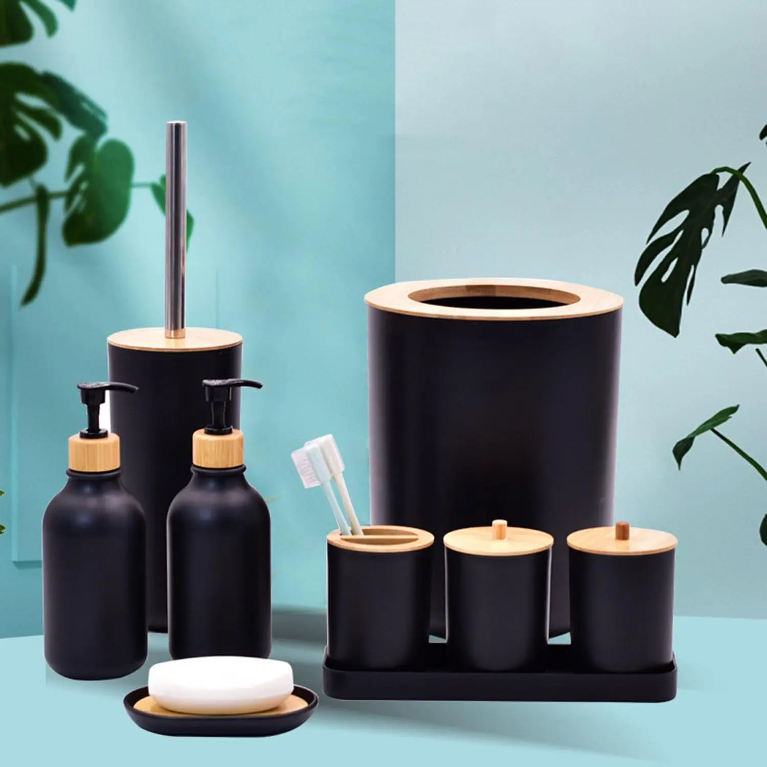 Complete Bathroom Accessory Set Lotion Dispenser Toothbrush Holder Cup Trash Can for Home bath and Hotel Accessories bathroom accessories set