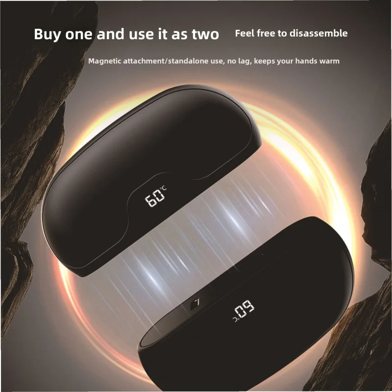 Magnetic Hand Warmer, USB Charging, Detachable Hand Warmer, Digital Temperature Display Portable Heater Two-Part Format