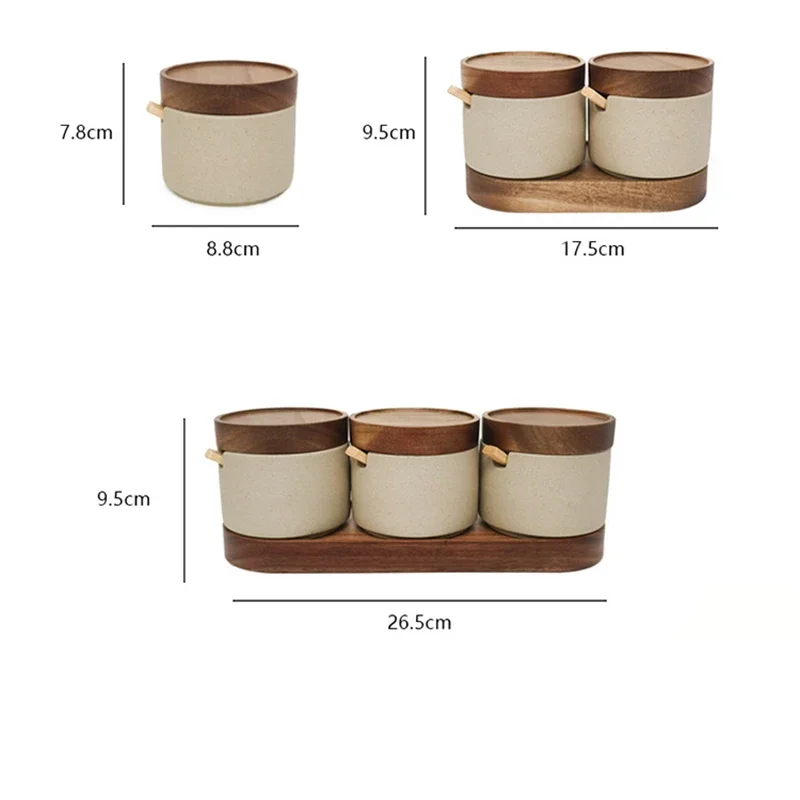 Ceramic Storage Jar Vintage Ceramic Seasoning Jar Japanese Style Home Kitchen Salt Chili Sugar Jar Oil Pot Wooden Lid Spice Kitchen Utensils Modern