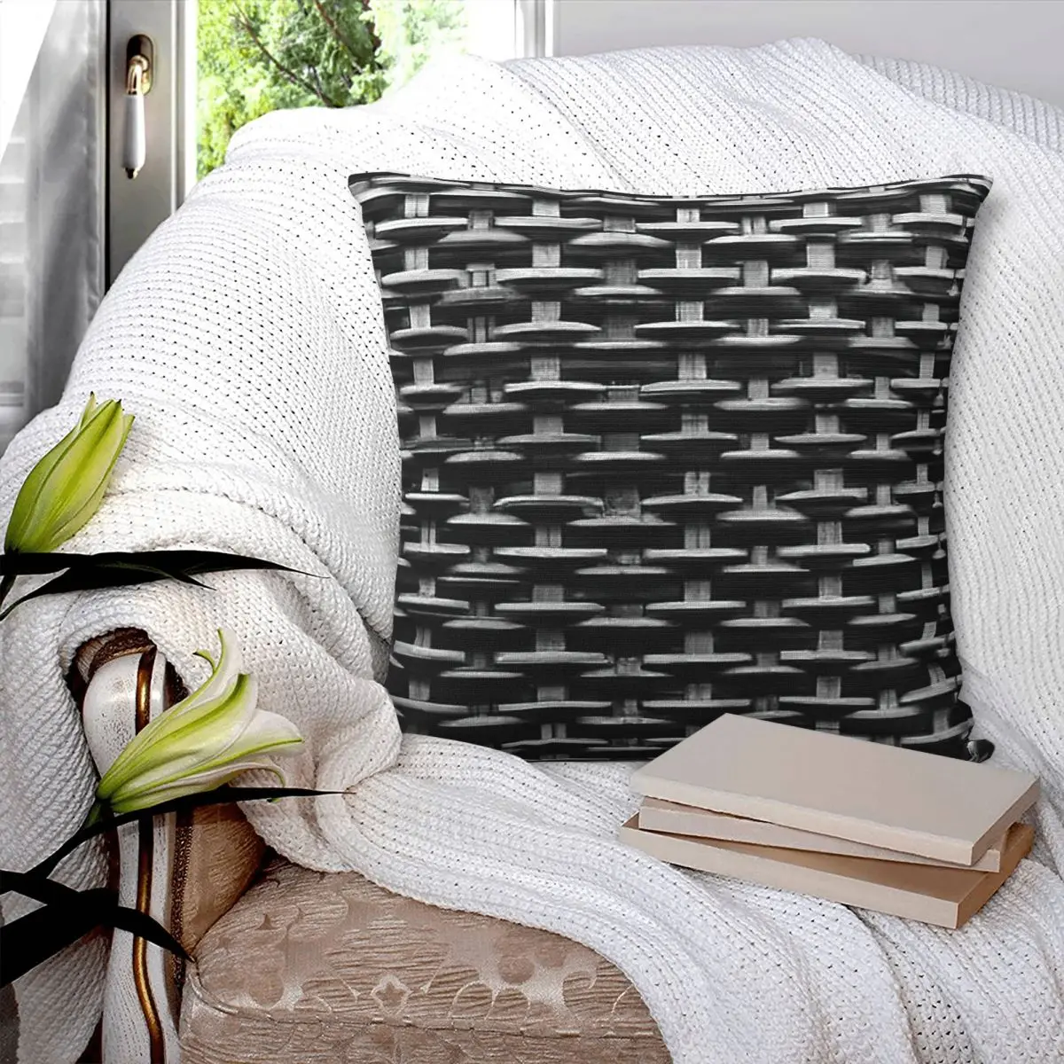 

Black Basketweave Pattern Pillowcase Printed Cushion Cover Sofa Waist Pillow Pillow Cover