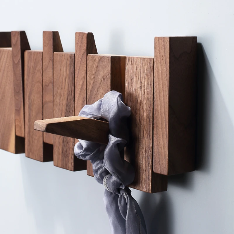 

Solid Wood Clothes Hook Folding Bathroom Wall-Mounted Clothes Hook Coat Hook Hook behind the Door Row Hook Punch-Free
