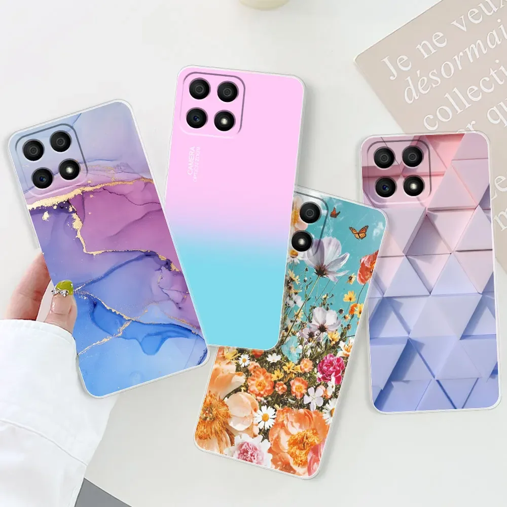 Custodia Honor 70 Lite 5G In Silicone Con Cinturino E Supporto - Design Foglia D'Acero Aesthetic - Protezione Antiurto (Rosa) - 5
