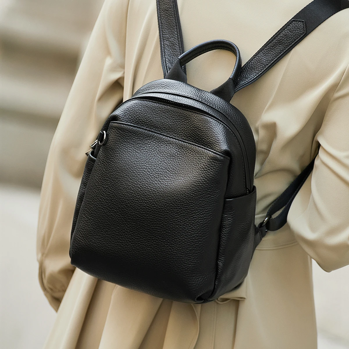 Limited Solid Women Full 100% Genuine Leather Backpacks Black