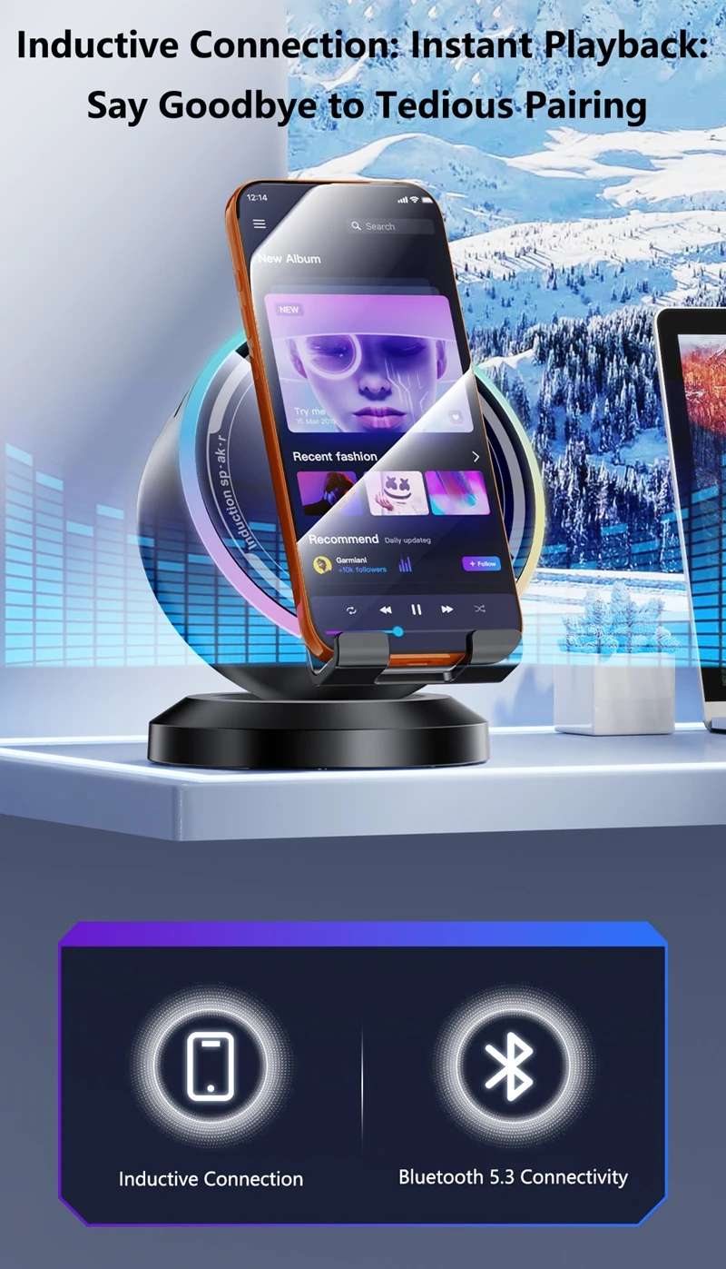 Sensore intelligente per supporto per cellulare, audio, luce RGB pulsante, altoparlante Bluetooth multifunzione da tavolo 2026_voghion.com