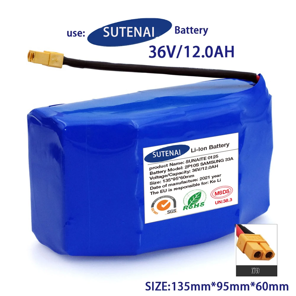 

18650 Lithium Battery Pack 36v 10s2p 12Ah 12000mAh Electric Scooter Hoverboard Rechargeable 20A BMS for Electric Scooter
