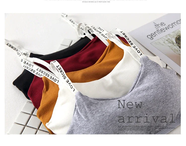 New Sexy Seamless Detachable Padded Sling Cotton Bra Casual Letter Printing Bra Fitness Breathable Ladies Bra
