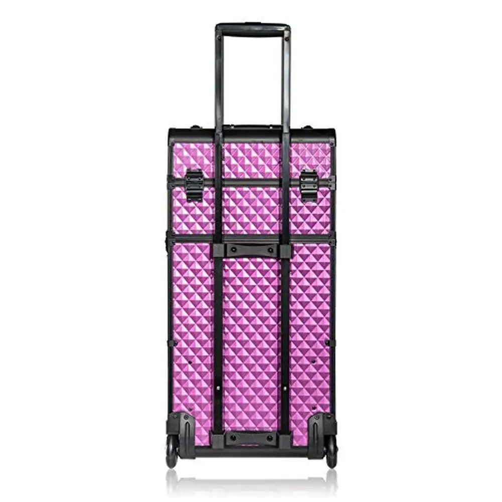 Professional Makeup Artists Rolling Train Case Charming Violet 30 inch ABS Aluminum Trolley Large Drawers Cosmetic Brush Holders 5