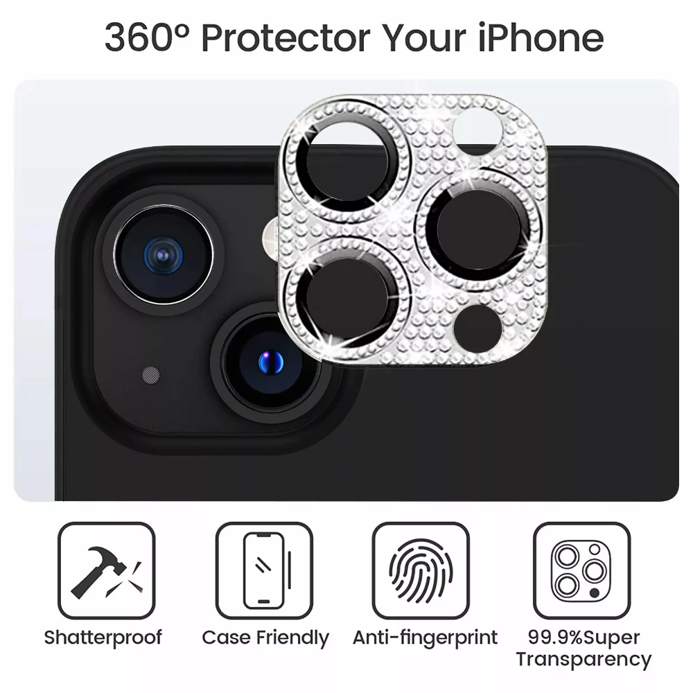 Luxury Glitter Camera Lens Protector - Full Cover Metal with Tempered Glass