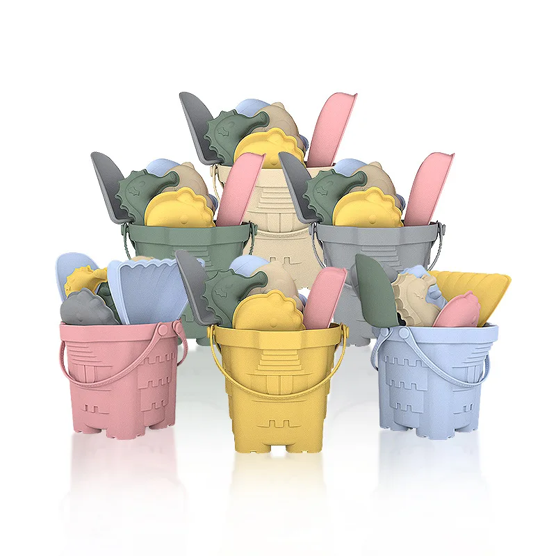 

8Pcs Beach Toys Beach Bucket Shovel Marine Series Portable Bucket Swimming Parent-child Sand Digging Silicone Beach Toy Set