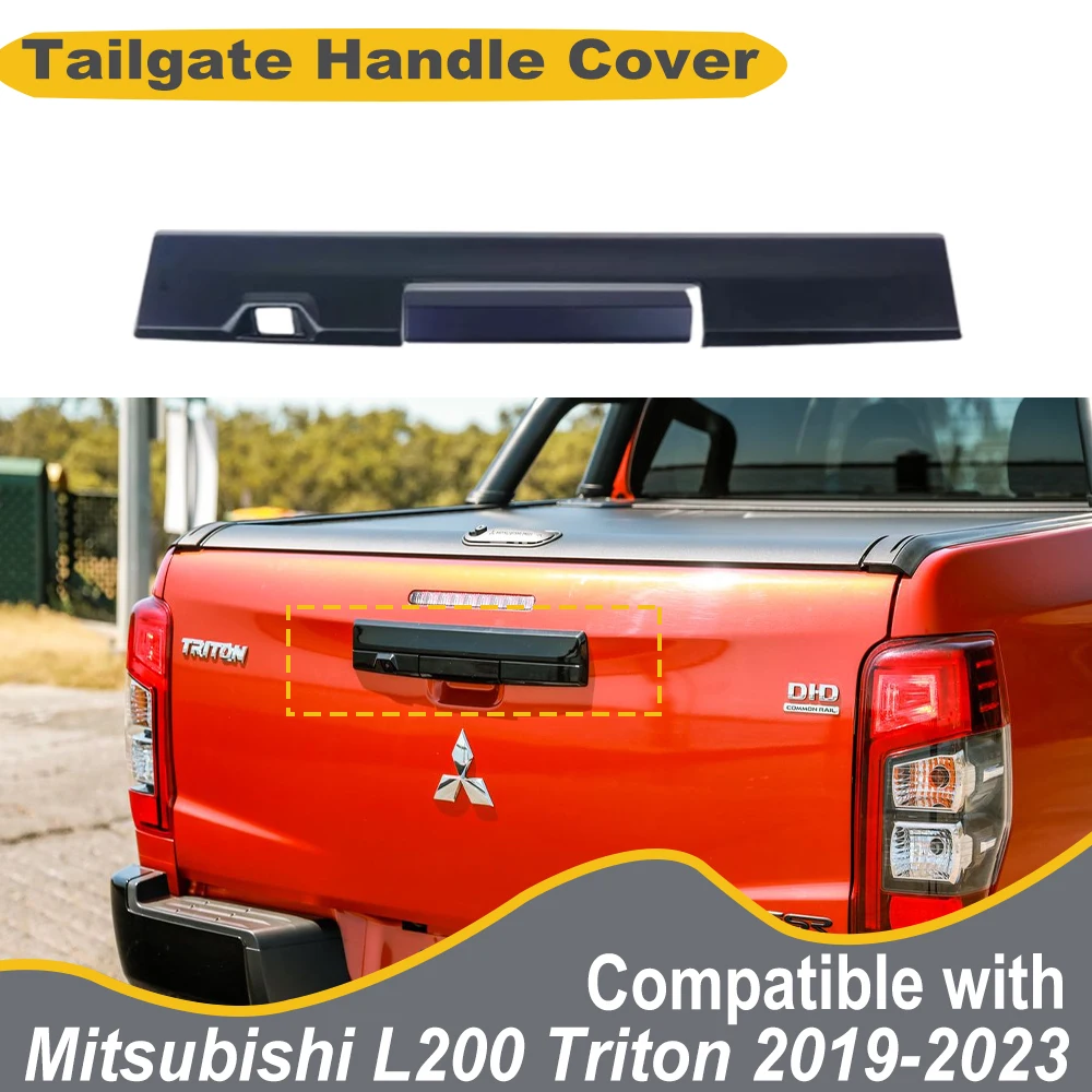 미쓰비시 L200 트라이톤 MR GLS 2019-2023 카메라 구멍 ABS 무광 블랙 자동차 외부 액세서리용 리어 테일게이트 도어 핸들 커버