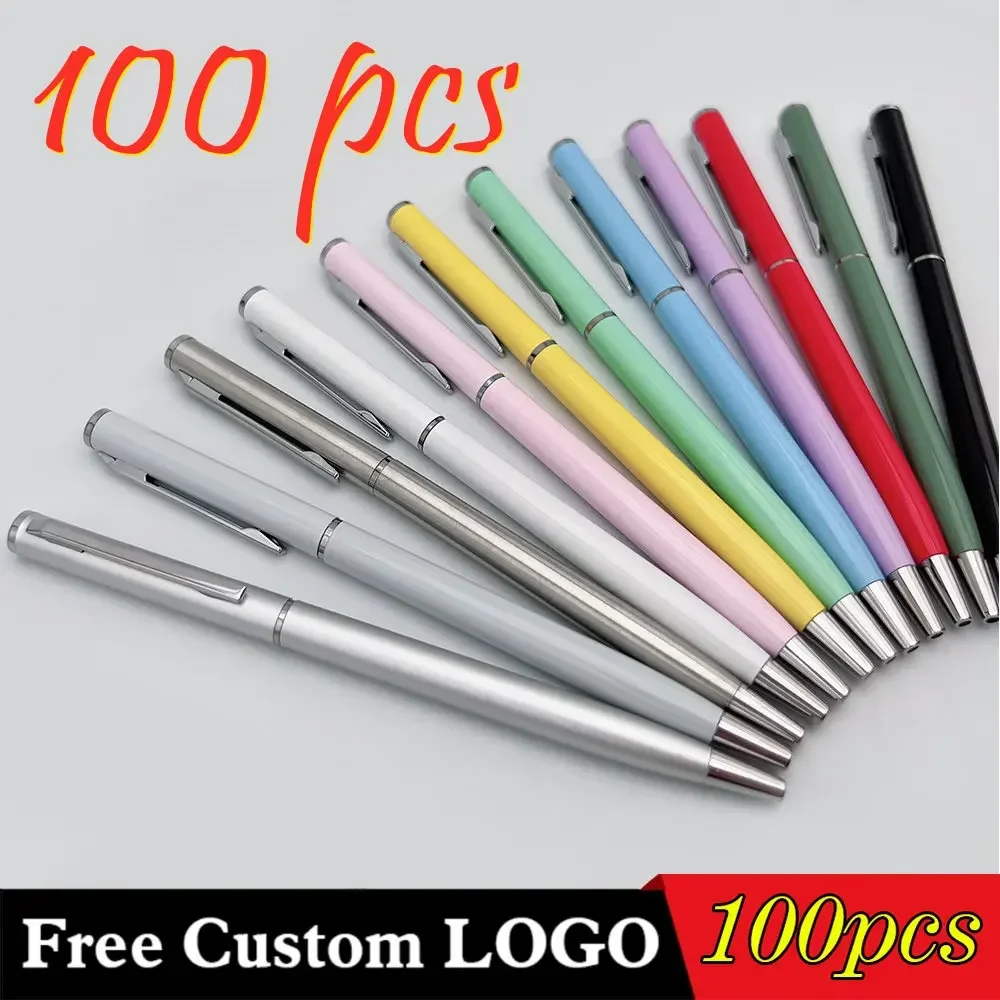 

100 Pcs New Advertising Pen Free Custom LOGO Metal Ballpoint Pen Lettering Name Wholesale Hotel Gift Pen Office Supplies