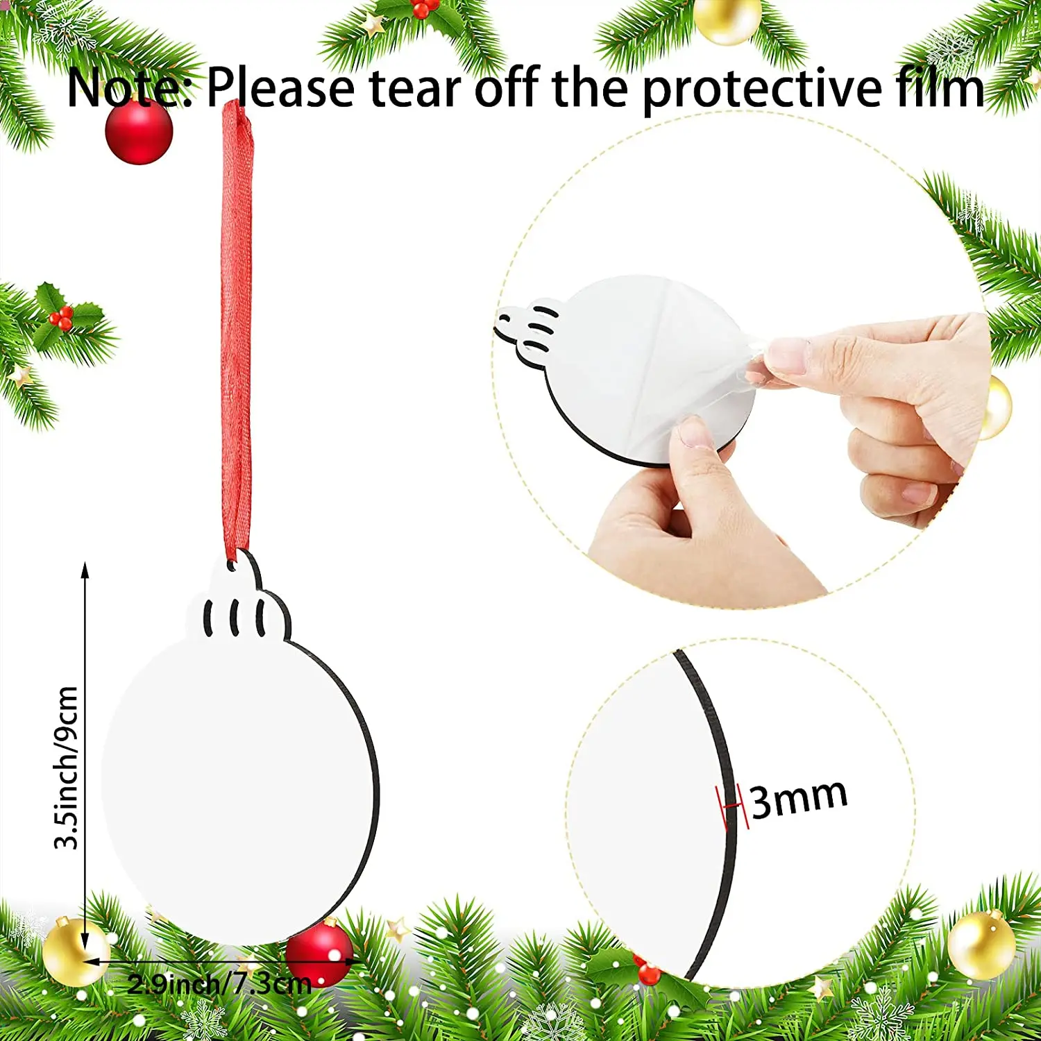 Free Shipping 40pcs/Lot 3.5 Inch 9CM Double Side Sublimation Printable  Christmas Ornament Blanks For Home Decoration