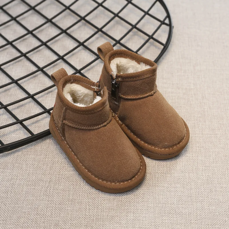 Bottines d'hiver en cuir de qualité pour enfants, garçons et filles, chaudes, semelles souples, antidérapantes, taille 15-30_voghion.com