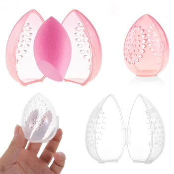 Makeup Sponges Storage Case Multi-hole Waterproof Beauty Sponge Holder Cosmetic Container Stand Teardrop-shaped Transparent Pink 1