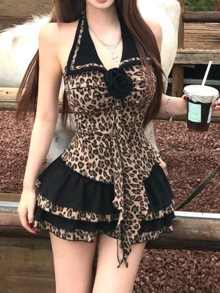 Ensemble 2 pièces pour filles, esthétique, slim, pour femmes, High Street, Y2k, imprimé léopard, hauts sans manche, taille haute, nouvelle jupe courte, été - AliExpress