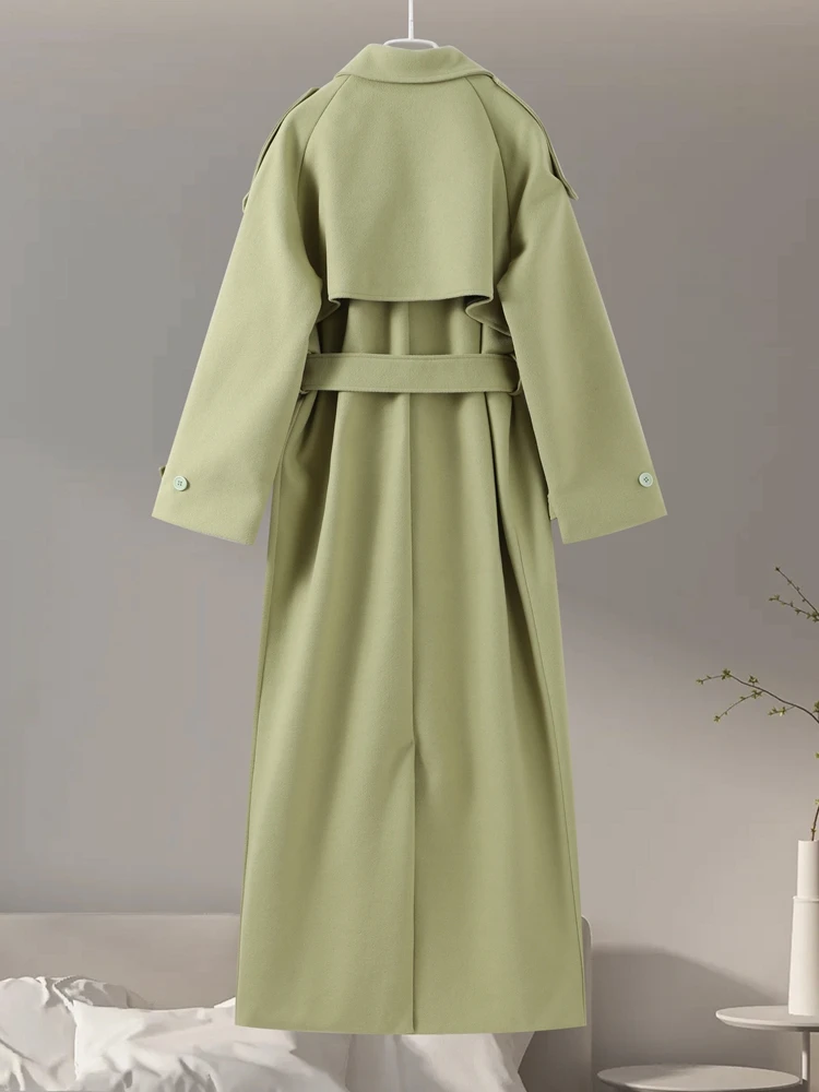 Urban Solid Double Breasted Long Women Coat Casual Full Sleeve Belt Double Breasted Female Jacket 2024 Autumn Winter Lose Lady 6