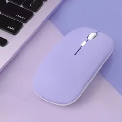 Ergonomic Silent Wireless Bluetooth Mouse with USB Receiver (Light Purple)