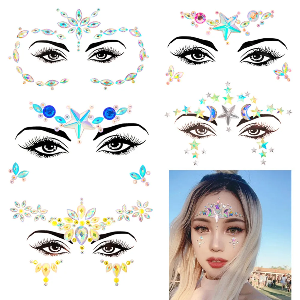 3D Tattoo Sticker Waterproof for Women Face Jewels Rhinestone Eye Stickers Kids  Face Glitter Festival Fake